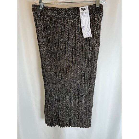 NWT Tahari Black Shimmer Metallic Pleated Midi Skirt Size M - Picture 3 of 9